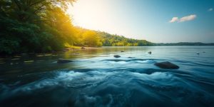 Nature scene with greenery and flowing water for relaxation.