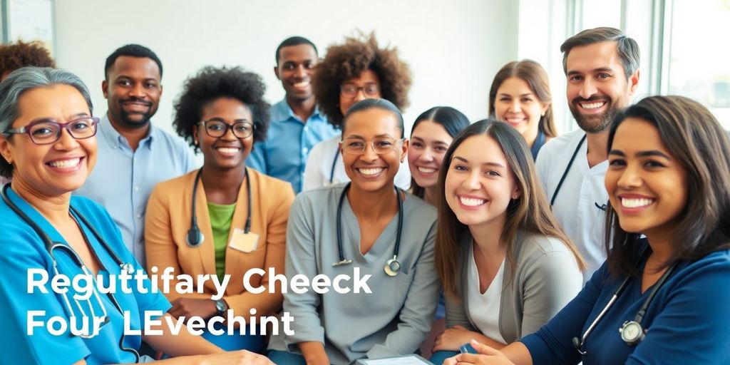 Group of diverse people participating in health screenings.
