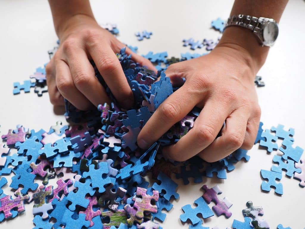 puzzle pieces, mix, hands, puzzle, game, put together, share, patience, placement game, pastime, boredom, toy, blue, puzzle, puzzle, puzzle, puzzle, puzzle-592798.jpg